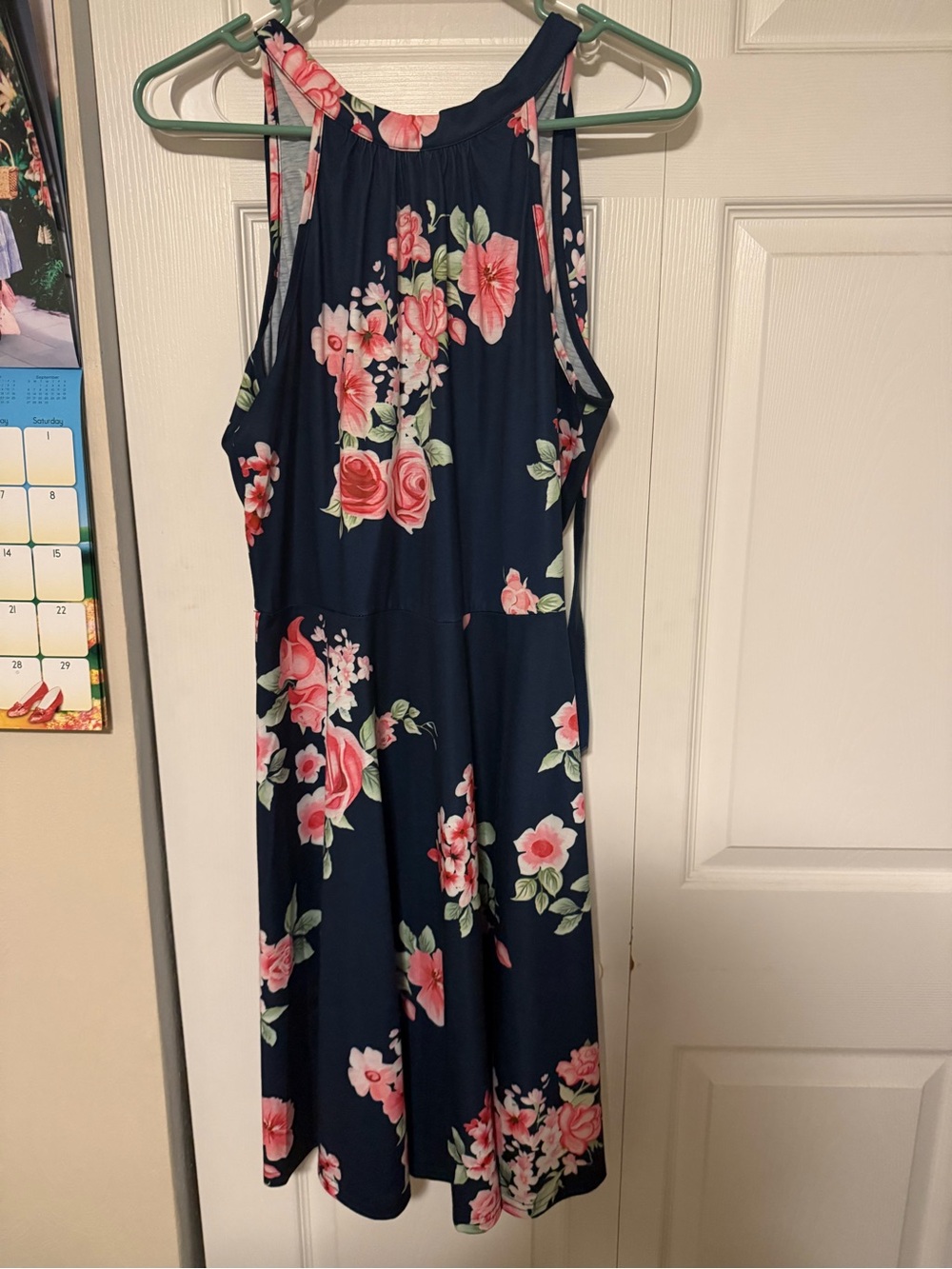Amazon Navy Midi Dress with Pink Floral Print